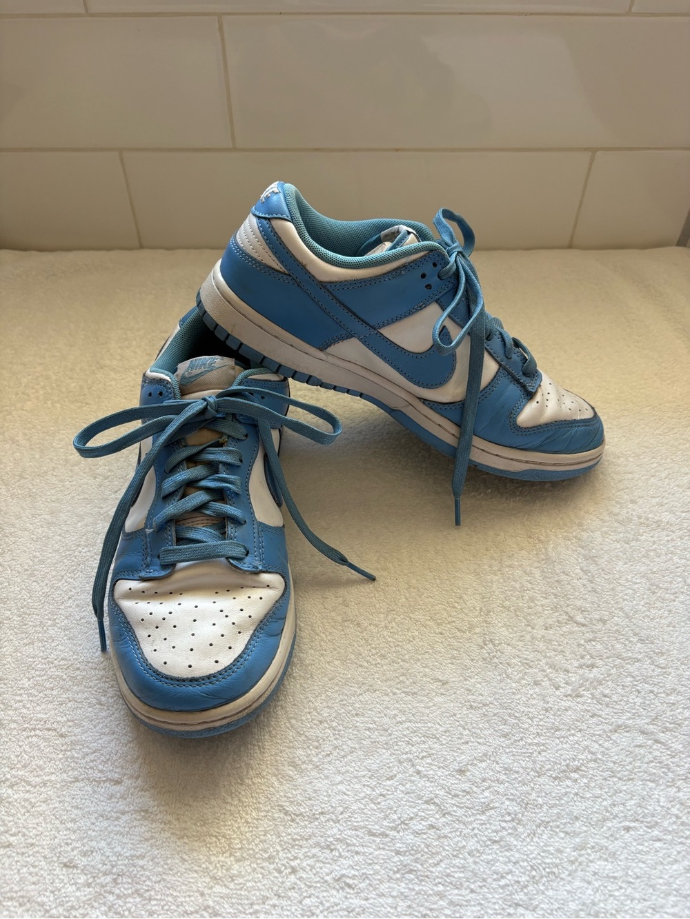 NIKE DUNK LOW RETRO CASUAL SHOES White/Blue W8.5 Court School